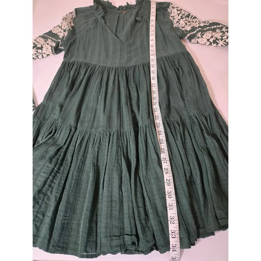 Free People Emerald City Tiered Embroidered Dress in Green Size Small - Picture 14 of 16